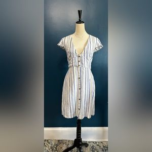 H&M Striped Linen Blend Cap Sleeve Mini Dress GUC Size 10